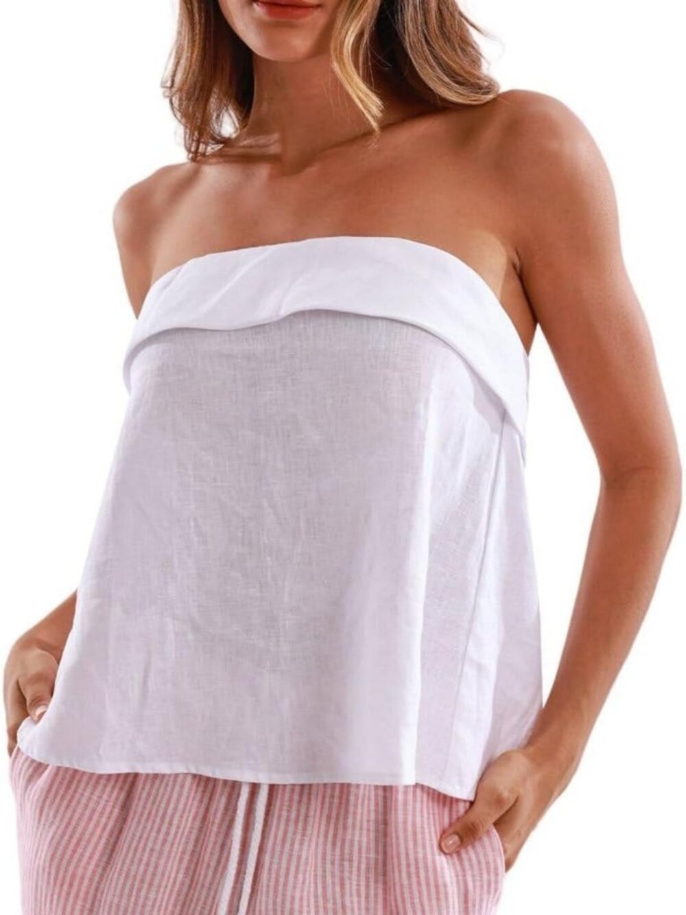 Women's 100% Linen Summer Back-Tie Tube Top | Lightweight, Breathable Fashion
